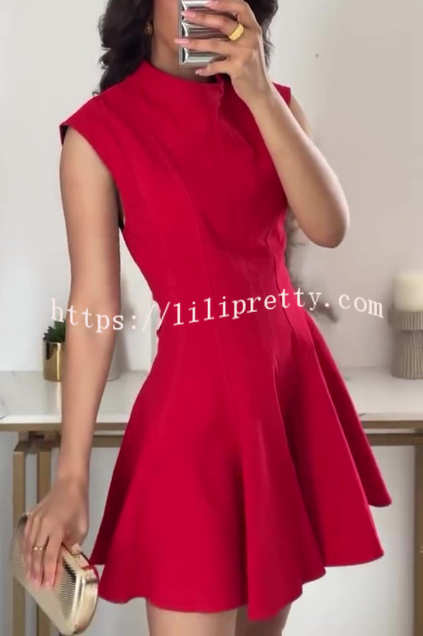 Solid Color Round Neck Sleeveless Waist Mini Dress