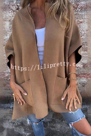 Solid Color Loose Casual Round Neck Shawl Coat