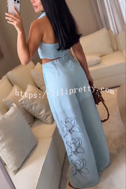 Ferrie Linen Blend Unique Print Tie-up Smocked Vest and High Rise Pocket Loose Pants Set