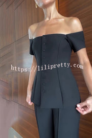 Solid Color Off Shoulder Short-sleeved Single-breasted Top