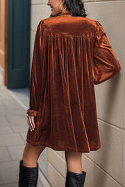Solid Color Velvet V-Neck Long Sleeve Loose Mini Dress
