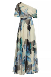 Unique Printed Bohemian Short-sleeved One-shoulder Maxi Dress