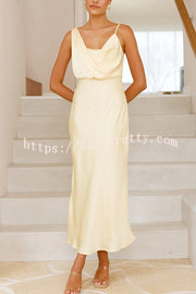Satin Solid Color Elegant Sling Waist Open Back Maxi Dress