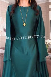 Dignified and Elegant Satin Batwing Sleeve with Waist Tie Design A-line Maxi Dress