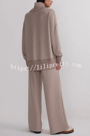 Berner High-Neck Long Sleeve Side Zipper Sweatshirt and Elastic Waist Pocketed Loose Pants Set