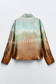 Fashionable Gradient Print Lapel Long Sleeve Casual Shirt
