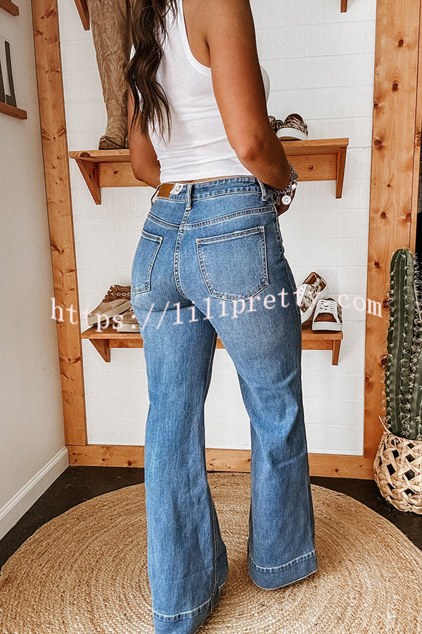 Fashion Stretch Pocket Casual Straight Jeans