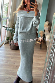 Luka Ribbed Knit Off Shoulder Long Sleeve Sweater and Stretch Maxi Skirt Set