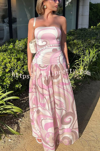 Gorgeous Pastels Unique Print Off Shoulder Low Rise Loose Maxi Dress