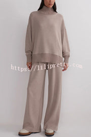 Berner High-Neck Long Sleeve Side Zipper Sweatshirt and Elastic Waist Pocketed Loose Pants Set