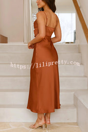 Satin Solid Color Elegant Sling Waist Open Back Maxi Dress
