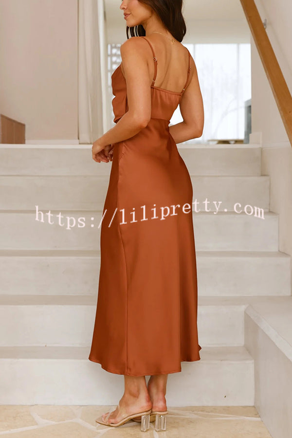 Satin Solid Color Elegant Sling Waist Open Back Maxi Dress