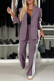 Bold Claim Sporty Patchwork Lapel Blazer and Elastic Waist Pocket Loose Pants Set