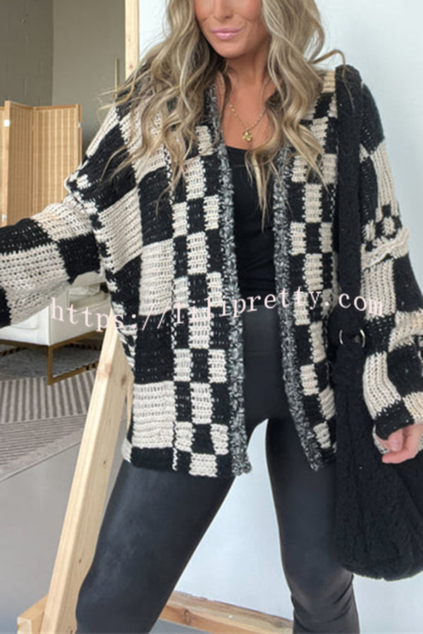 Casual Plaid Mid-length Loose Knitted Outerwear