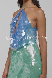 Fashion Sexy Sequined Backless Halter Neck Slim Fit Mini Dress