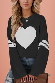 Fashionable Heart-shaped Jacquard Long-sleeved Loose Knit Sweater