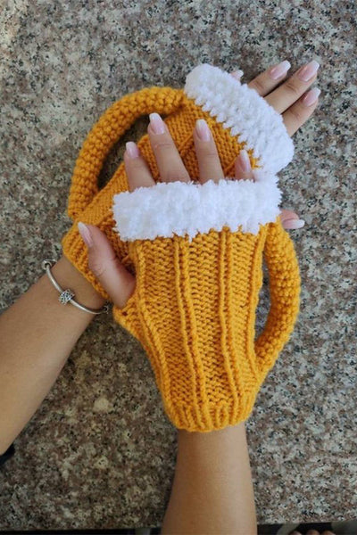 Lilipretty 3D Beer Mug Shape Knitted Half Finger Gloves