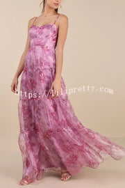 Exclusive Glamour Organza Floral Print Tiered Slip Maxi Dress