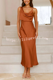 Satin Solid Color Elegant Sling Waist Open Back Maxi Dress