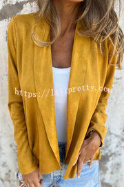 Solid Color Suede Lapel Long Sleeve Loose Coat