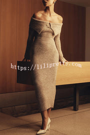 Solid Color Off-shoulder Long-sleeved Elegant Slim-fit Knit Maxi Dress