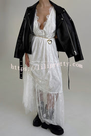 Fashionable Sheer Lace V-neck Backless Elegant Maxi Dress