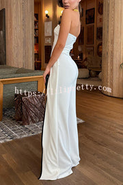 Fashionable Contrast Color Off-shoulder Metal Decoration Casual Elegant Jumpsuit