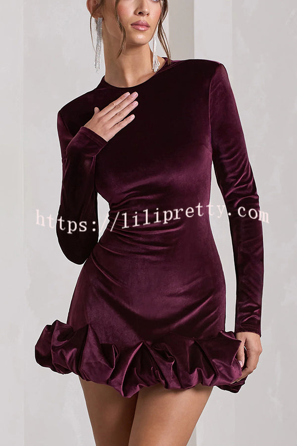 Solid Color Velvet Slim-fit Long-sleeved Mini Dress