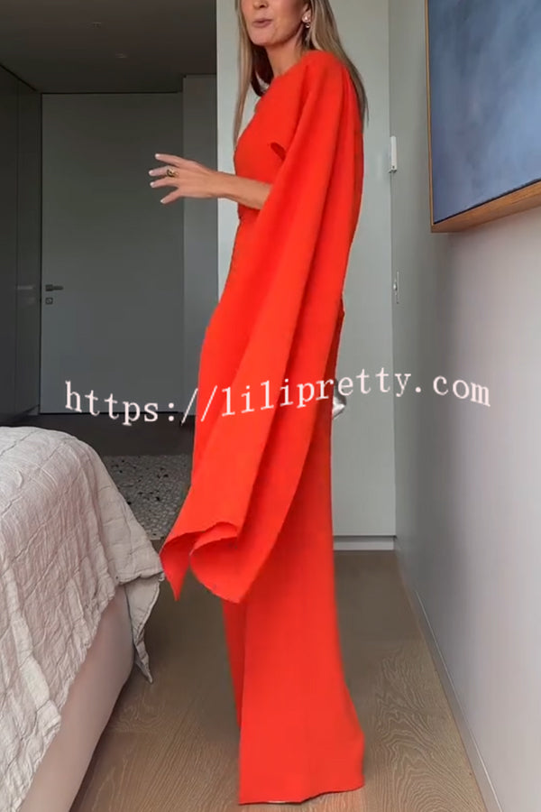 Perfect Balance Asymmetric Draped Cape Top and High Waist Flared Pants Set