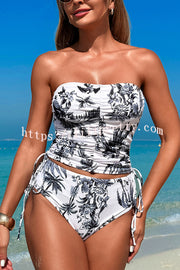 Unique Print High Waist Tie-Stretch Two-Piece Bikini Swimsuit