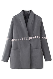 Solid Color Lapel Long Sleeve Casual Pocket Long Blazer
