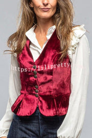 Retro Gold Velvet V-neck Sleeveless Vest