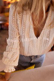 Elegant Openwork V-neck Long-sleeved Casual Shirt