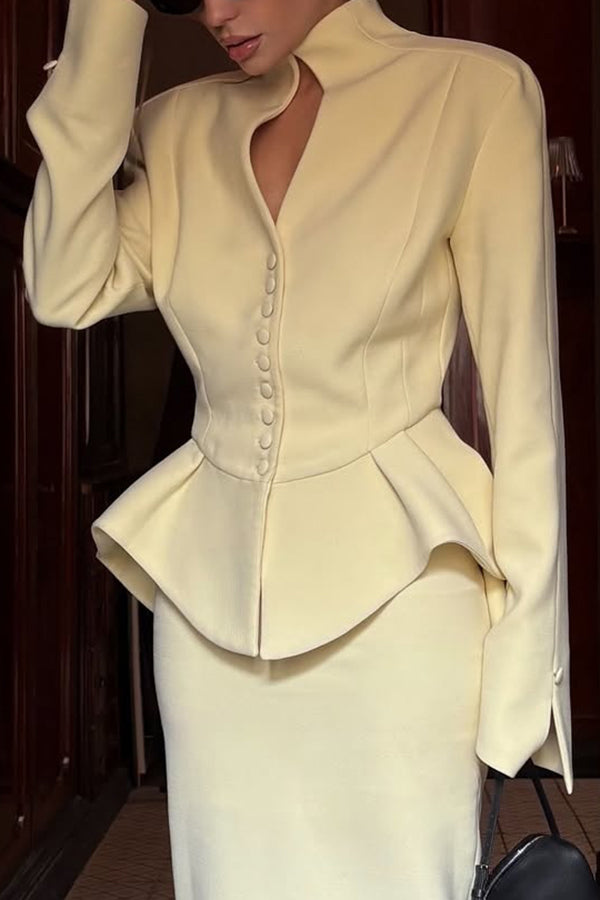 Solid Color Long-sleeved Single-breasted Irregular Elegant Top