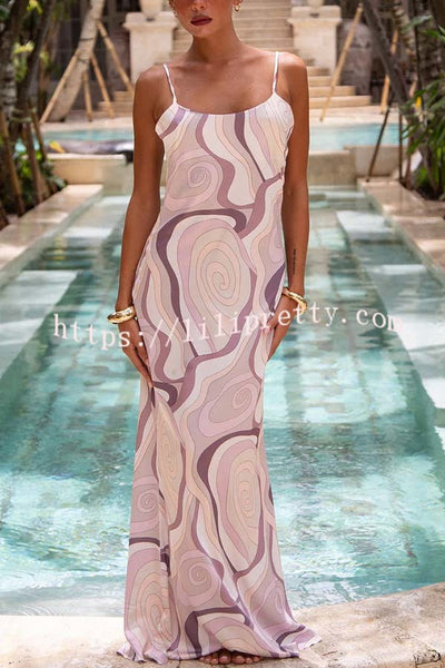 Elodie Swirl Unique Print Round Neck Slip Maxi Dress