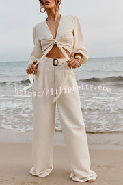 Lets Go Out Linen Blend Balloon Sleeve Wrap Tie-up Loose Top