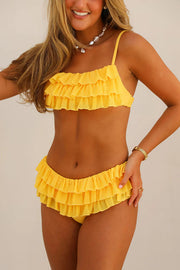Sweet Summer Mood Tiered Ruffle Design Stretch Bikini Swimsuit
