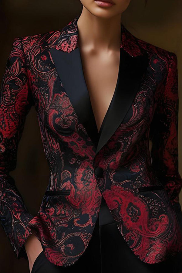 Unique Printed Lapel Long-Sleeve Casual Blazer