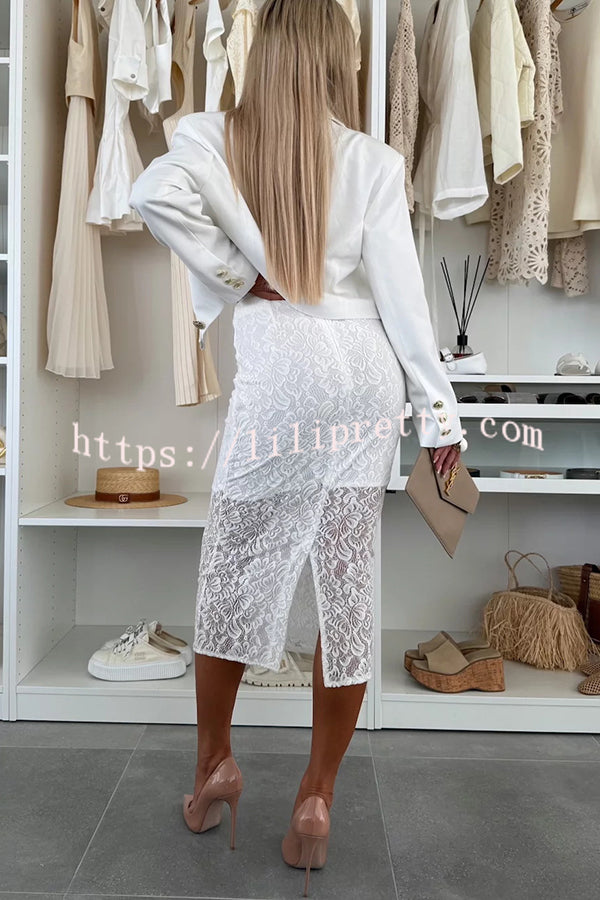 Lesia Floral Lace High Rise Slit Stretch Midi Skirt