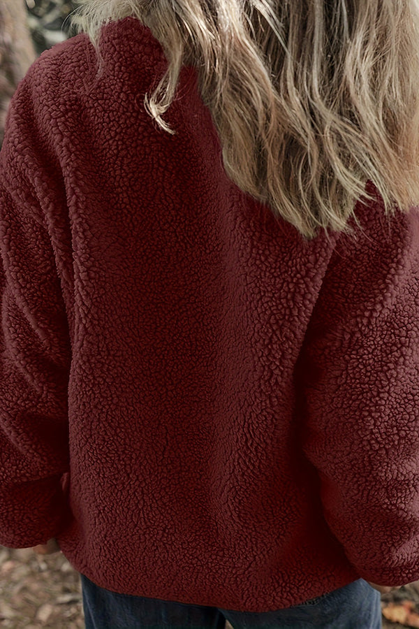 Solid Color Faux Cashmere Zip-up Pocket Casual Jacket