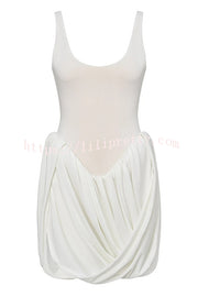 Inspiring Allure Puffy Pleated Draped Trim Tank Stretch Mini Dress