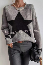 Essnce Star Pattern Crew Neck Long Sleeve Sweater