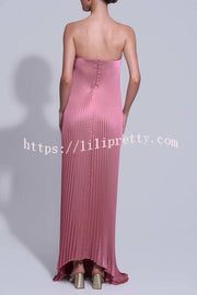 Darling Moment Satin Fabric Off Shoulder V-neck Asymmetric Hem A-line Maxi Dress
