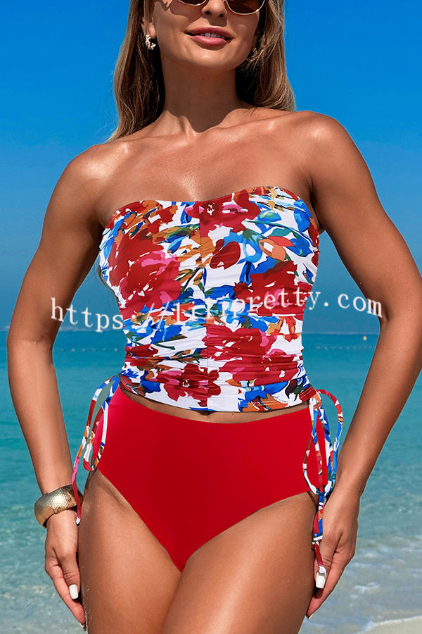 Unique Print High Waist Tie-Stretch Two-Piece Bikini Swimsuit