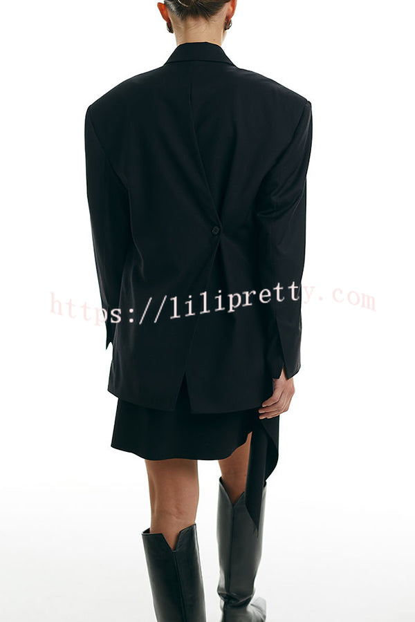 Urban Charm Shoulder Pads Asymmetrical Back Button Lapel Oversized Blazer