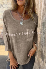 Linen Blend Casual Round Neck Pocket Loose Top