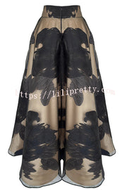 Chic Celebration Tulle Floral Pattern Jacquard High Rise Flared Maxi Skirt