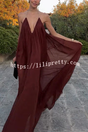 Flowing Lightweight Chiffon Chain Halter Neck Detail Backless A-line Maxi Dress