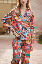 Banquet Cat Print Home Long Sleeved Two-piece Set