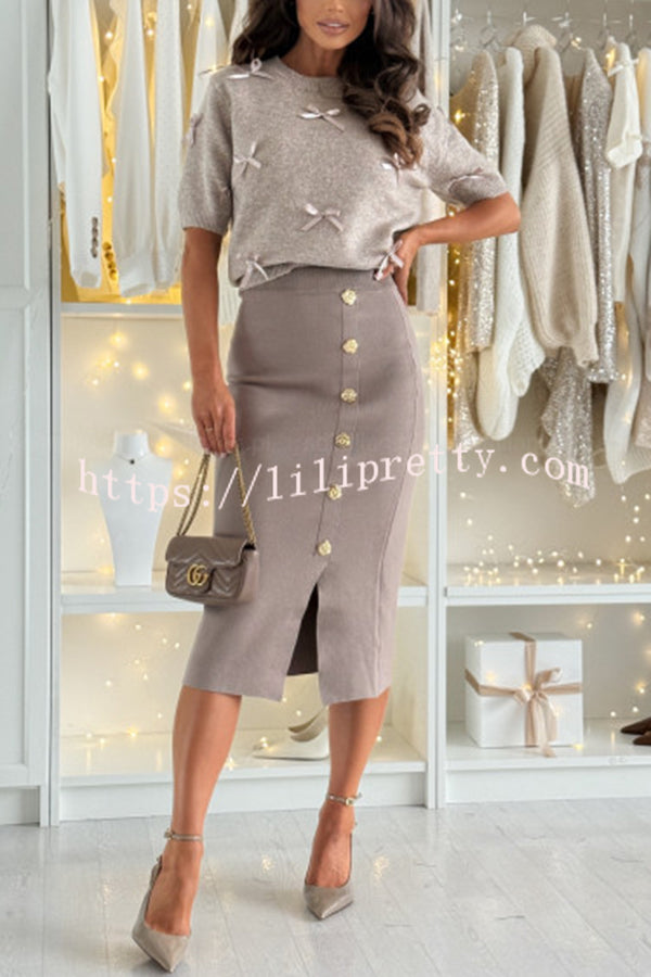 Light The Night Knit Satin Bow Detail Short Puff Sleeve Sweater